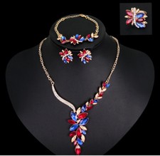 Elegant Austrian Rhinestone Necklace Earrings Ring Bracelet Set Bridal Prom N63