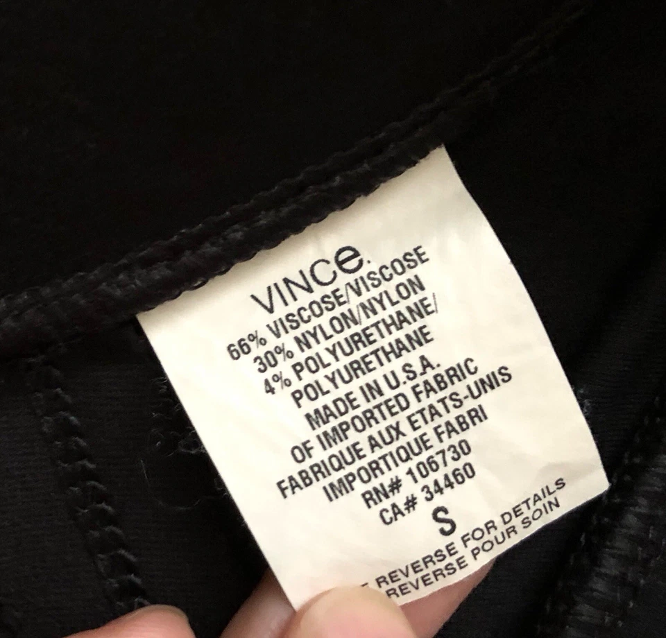VINCE Mujer Talla Pequeña Negro Mezcla Viscosa Tirar en Ajustado Tobillo Leggings Pantalones Foto 4 de 4
