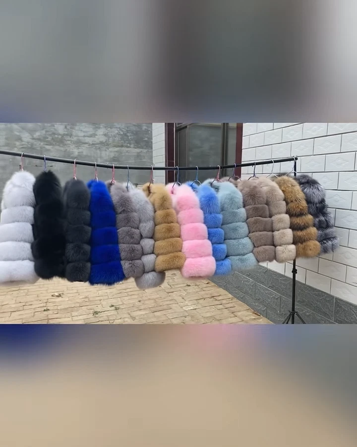 Abrigo corto de piel de zorro real y mapache cálido para mujer INVIERNO con cuello Foto 2 de 4