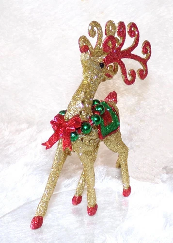 DOLLHOUSE MINIATURE GOLD-RED CHRISTMAS REINDEER 5.5" 1:12 SCALE OOAK NEW!- - Picture 4 of 5