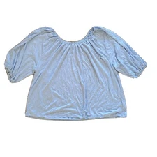 Talbots Shirt Top Womens Large Light Blue Balloon Sleeve Elastic Top Neutral