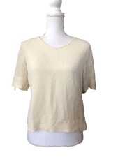 Vintage Talbots Silk Short Sleeve Blouse Top Size 8 Cream Ivory