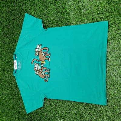 Kukuxumusu Funny ATM Monkey Shirt Large 21x28 Teal Green