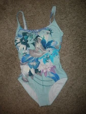 GOTTEX Blue Floral Paradise 1 Pc Square Neck Tank Style Swimsuit Sz 12 NWT