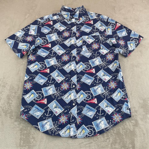 Chaps Coastal Nautical Shirt Men LT Tall Blue Sailing Boats Bahamas Short Sleeve - Picture 3 of 8