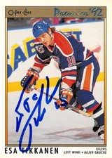 Esa Tikkanen autographed Hockey Card (Oilers) 1992 O-Pee-Chee Premier #121