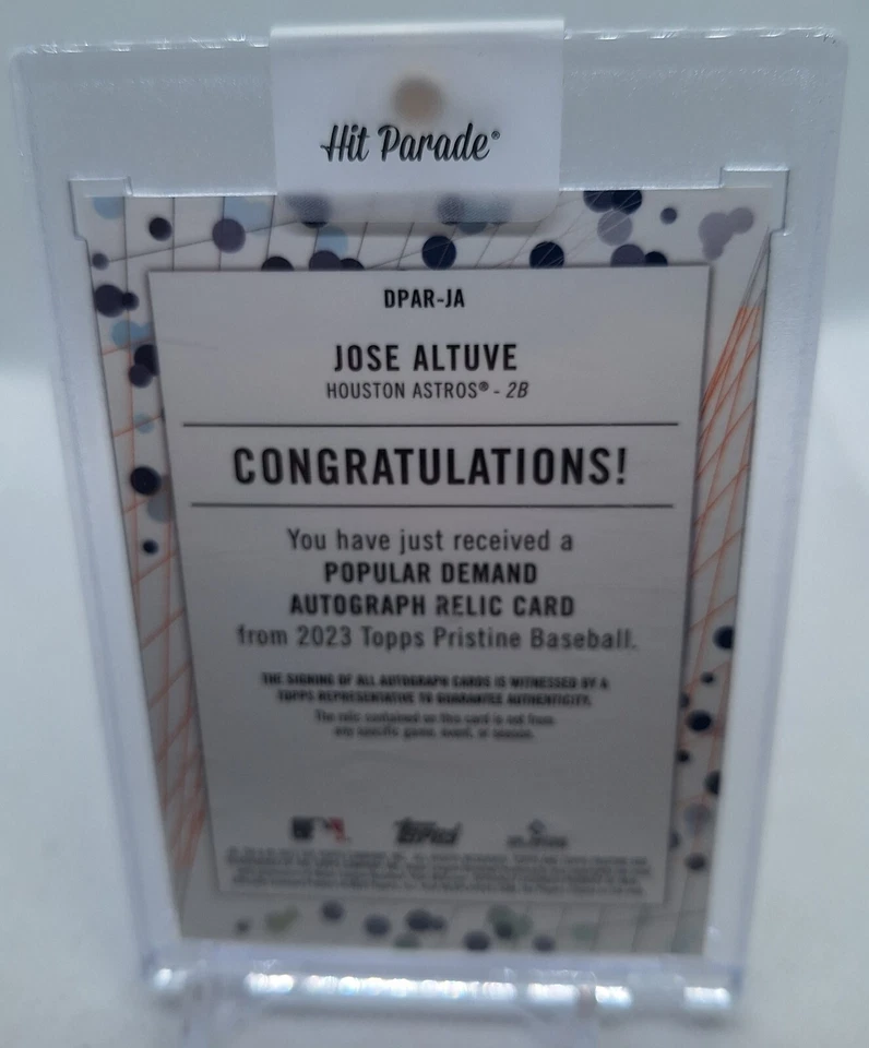 2023 Topps Pristine Popular Demand Patch AUTOGRAPHED Card #DPAR-JA Jose Altuve  - Image 2 of 2