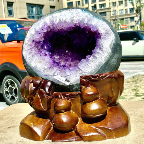 22.64LB Uruguay Natural Amethyst Money Bag Cave Decoration+Bracket - 第 3/15 張圖片