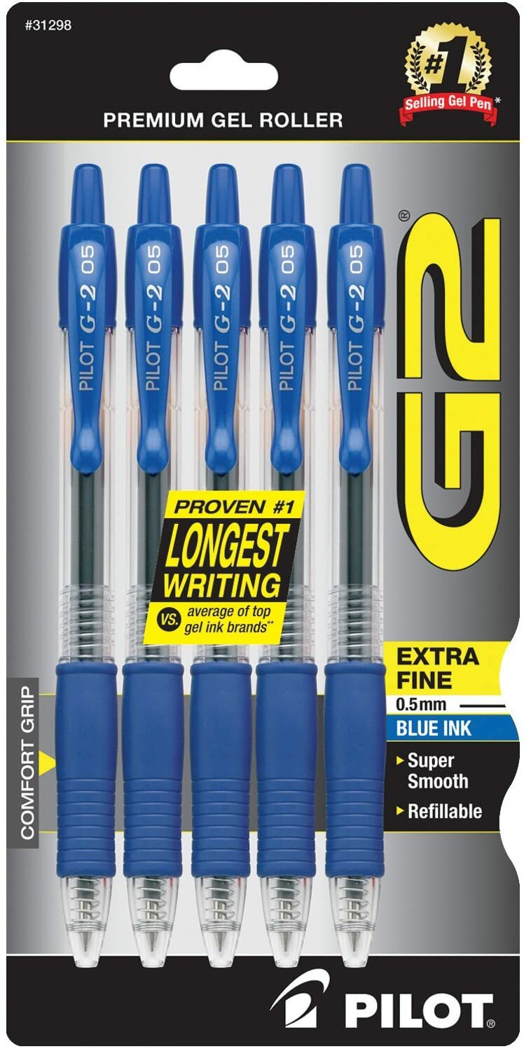 G2 Premium Refillable & Retractable Rolling Ball Gel Pens, Extra Fine Point, Blu