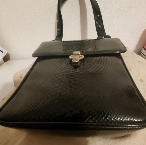BIENEN DAVIS VINTAGE 1950s Patent Snake Skin HAND HELD FLAP Shldr Bag - Picture 11 of 11