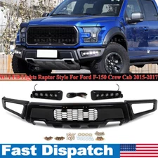 Raptor Style Black Steel Front Bumper For 2015-2017 Ford F150 F-150 W/LED Lights