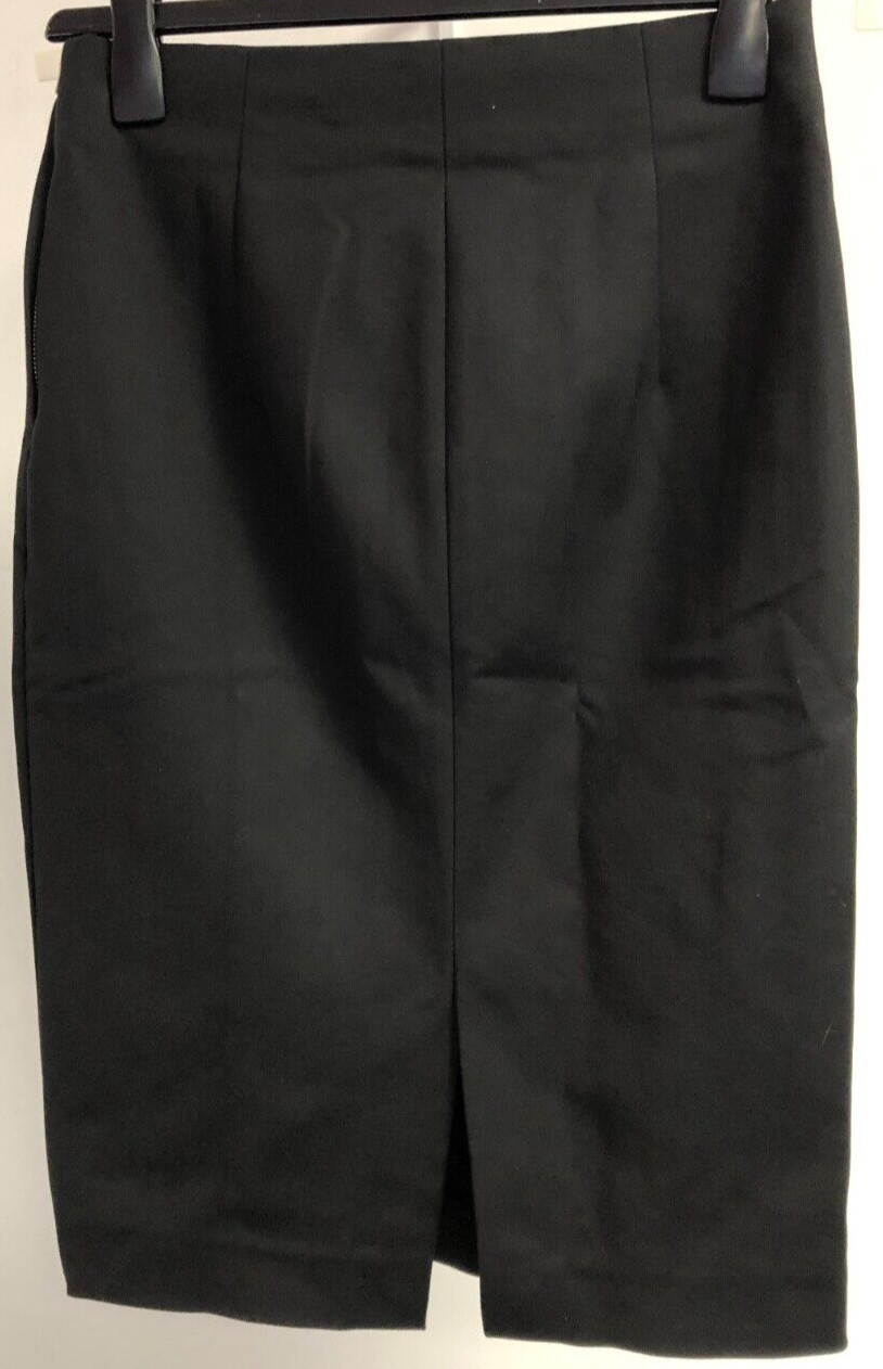 Zara Pencil Skirt UK-Medium Black Knee Length Side Zip Black Slit  Pre-Owned image 2