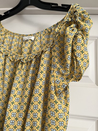 Max Studio Bohemian Smocked Ruched Short Sleeve Yellow Floral Print Size S - Picture 4 of 9