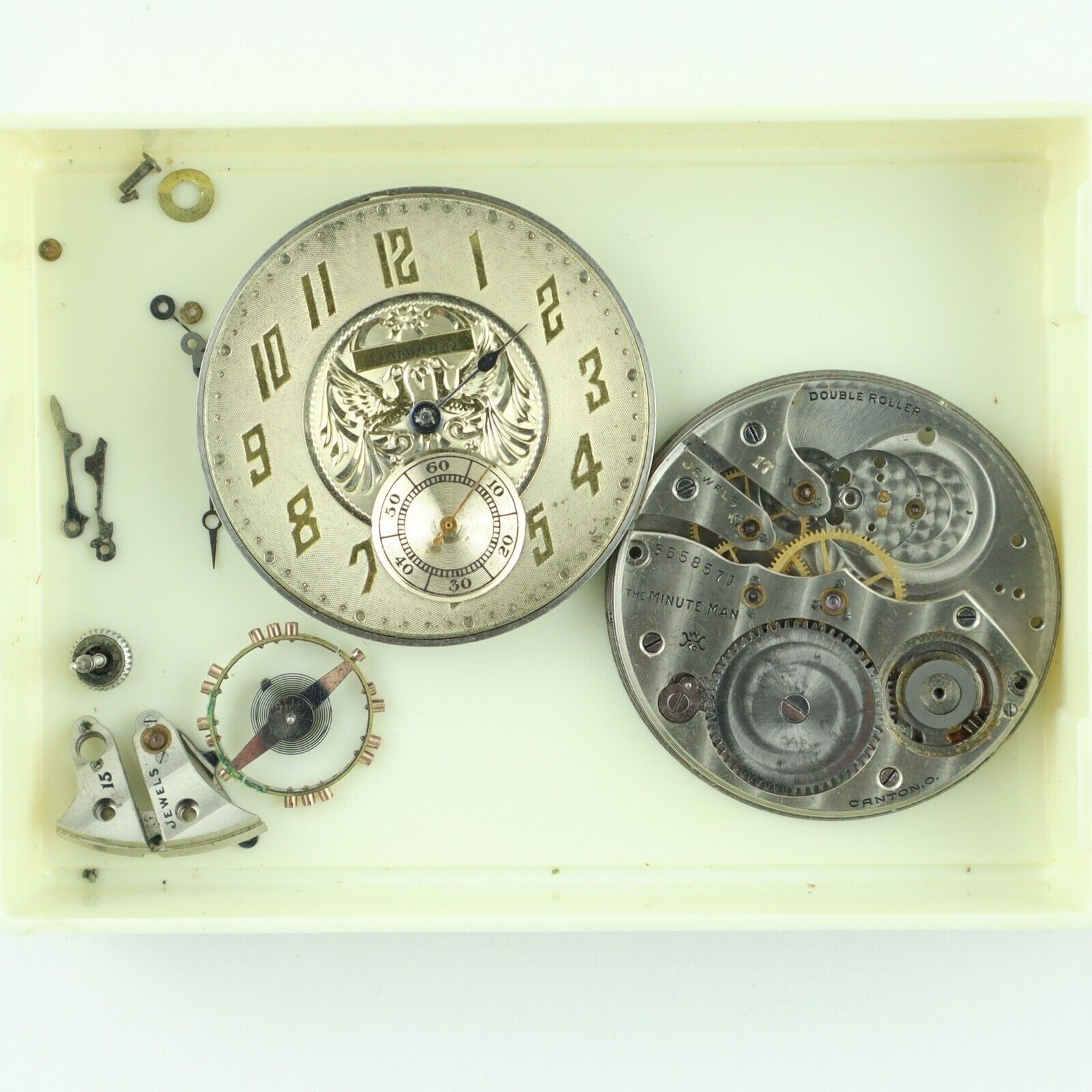 Antique Lot of 2 12S Hampden Nathan Hale & The Minute Man Pocket Watch Movement