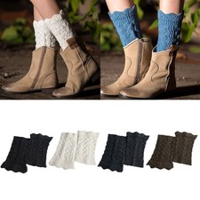 Women Winter Short Leg Warmers Hollow Out Crochet Knit Wavy Boot Cuffs