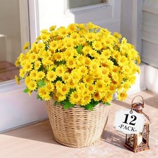 12 Bundles Yellow Daisy Flowers, Uv-Resistant Artificial Outdoor Flowers