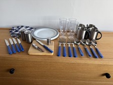 34 Piece Picnic Set Camping Crockery - Plates Mugs Glasses Cutlery Napkins Board