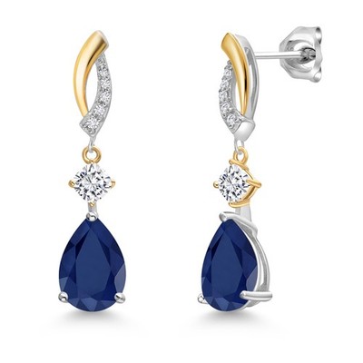 925 Silver and 10K Yellow Gold Sapphire and White Moissanite and White Lab