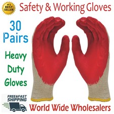 WHOLESALE 30 Pairs Non-Slip Red Latex Rubber Palm Coated Work Safety Gloves