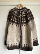 Vintage isländische handgestrickte nordische Lopapeysa Alafoss Lopi Wolle Strickjacke L XL