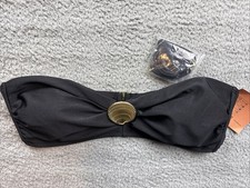 Shade  Shore Womens Large Black Metallic Shell Hardware Bandeau Bikini Top