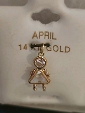 14kt Yellow Gold Birthstone Child Necklace Charm Girl April CZ Cubic Zirconia