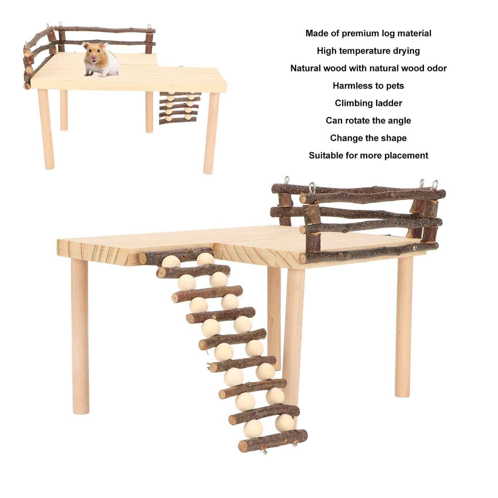Hamster Platform, Wooden Reptile Bridge, Hamster Enrichment Toys for Guinea P...
