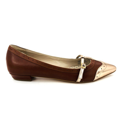 Womens 7 38 Boden Wingtip Flats Strap Buckle Brown Leather Gold Toe Wear To Work