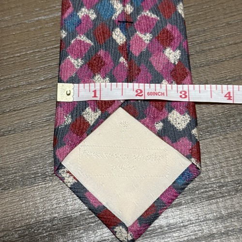 Cravatta Francesco Smalto grigio rosa blu fatta a mano Spagna 100% seta - Foto 5 di 7
