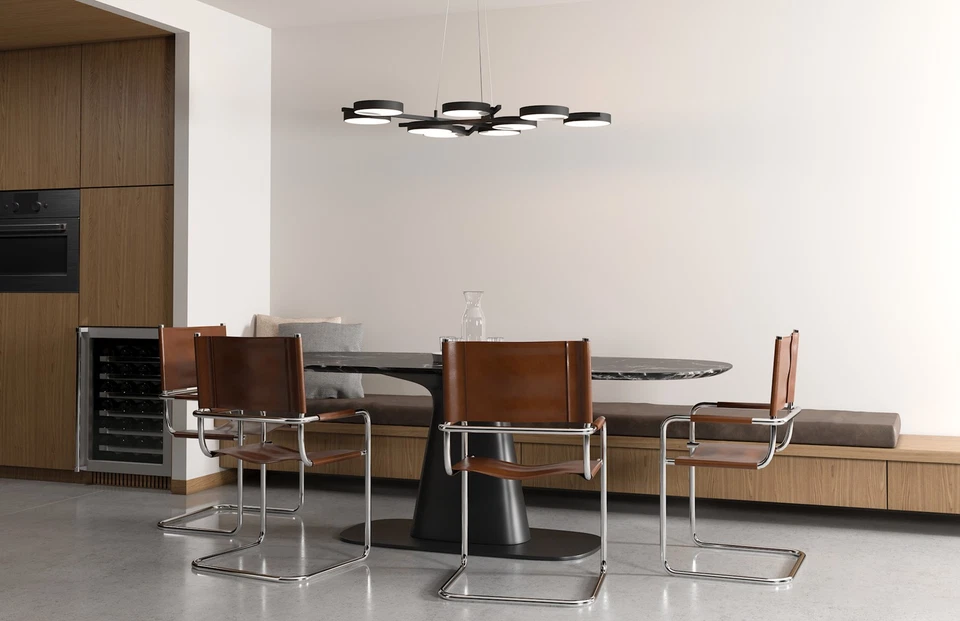 Sonneman 2656 Anillo Guía Luz Negro/Blanco 9 Luces 48-1/4"W Colgante Tamaño Completo Foto 2 de 4