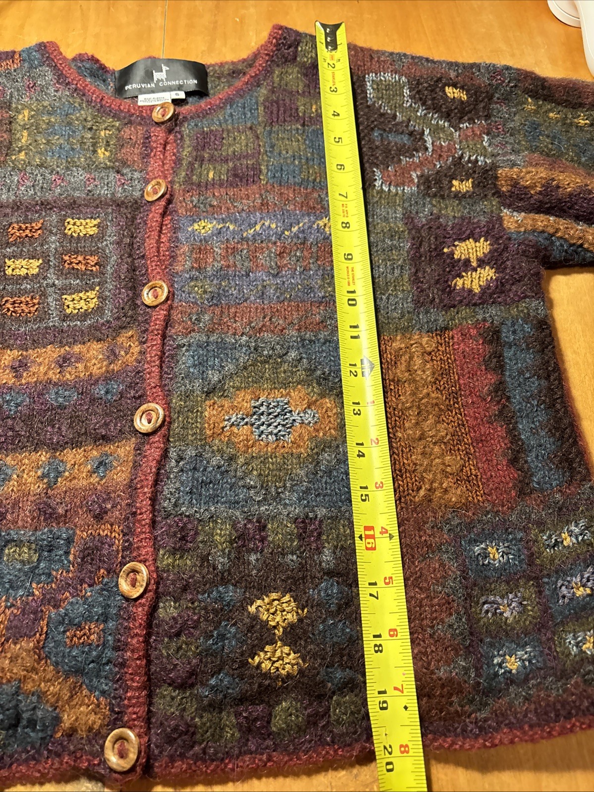 159 VTG Peruvian Connection Patchwork Cardigan Ge… - image 5