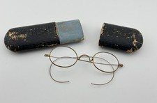 Antique AURUMITE Riding Bow Spectacles Oval Wire Rim Reading Glasses w/ Case