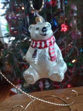 GLASS COCA-COLA POLAR BEAR ORNAMENT
