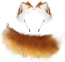 Fox Ears and Tail Cat Wolf Ears Fluffy Fox Gear Halloween Cosplay Party Wolf Cos