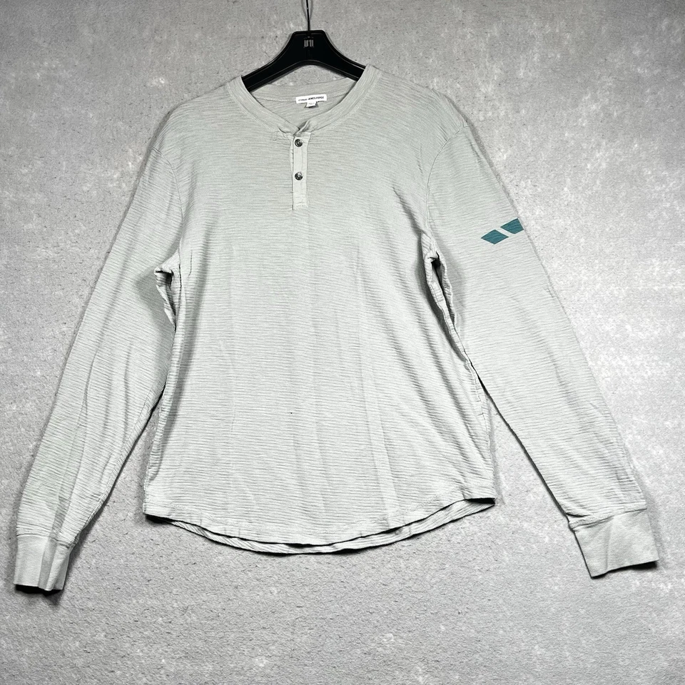 Camisa James Perse Para Hombre Talla 2/Gris Medio Henley Manga Larga Algodón Hecha en EE. UU. Foto 3 de 4