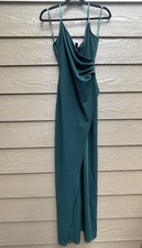 Windsor Green Ruched Maxi Dress Side Slit Adjustable Straps Size Small