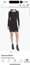 Treasure & Bond Black Long Sleeve Ruched Bodycon Short Dress Round Neck
