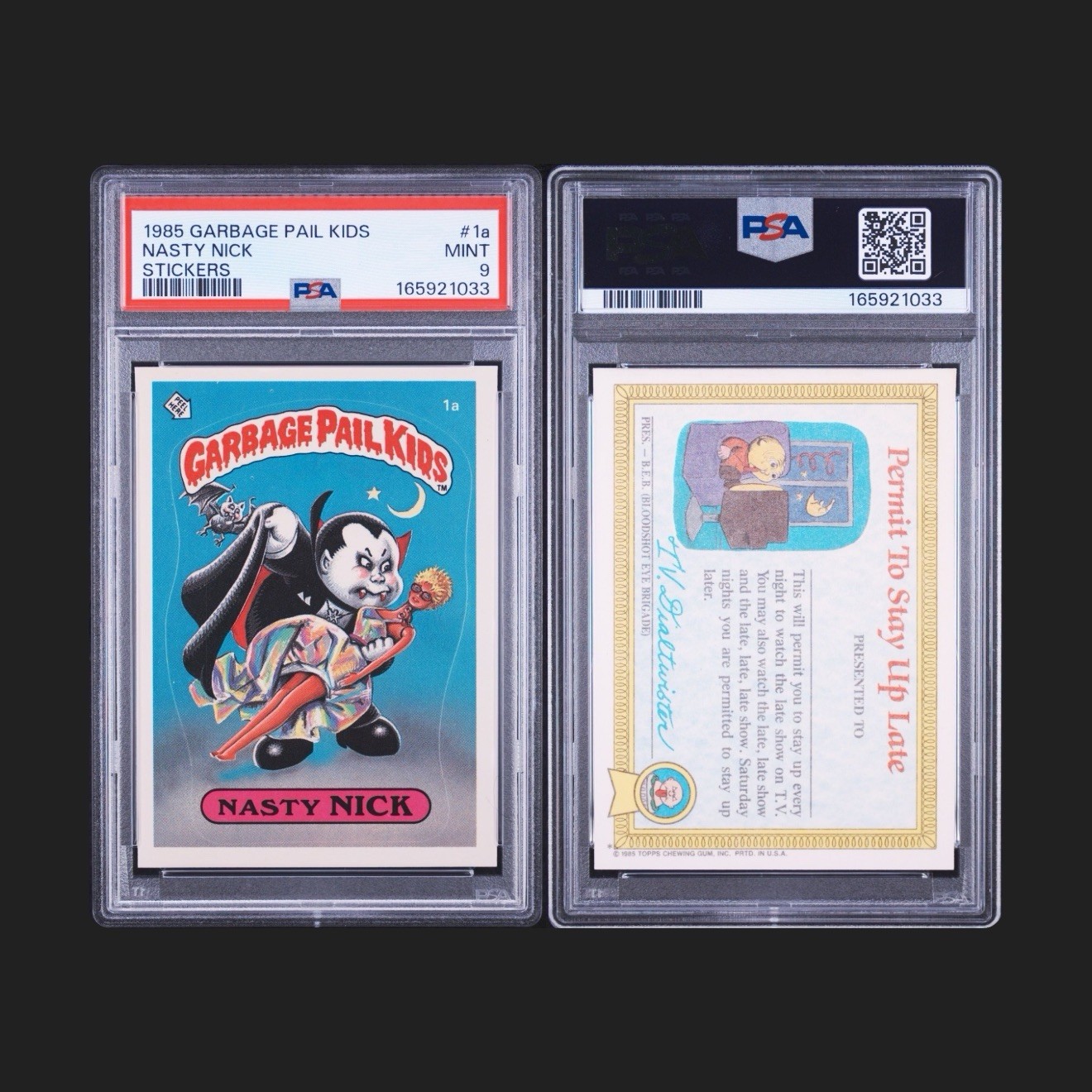 1985 Garbage Pail Kids Nasty Nick 1a PSA 9 view 3