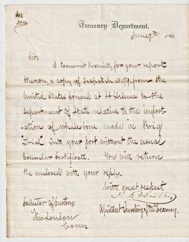 1868 Treasury Dept Shipping / Whaling Document Importation Whalebone Brig Trail