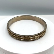Vintage Silver Tone Multi Row Beaded Bangle Bracelet Mixed Metal Textured Retro