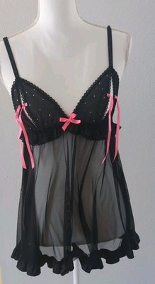 Victoria's Secret Black Lace Sexy Little Things Babydoll Nip Peek-a-Boo | Medium