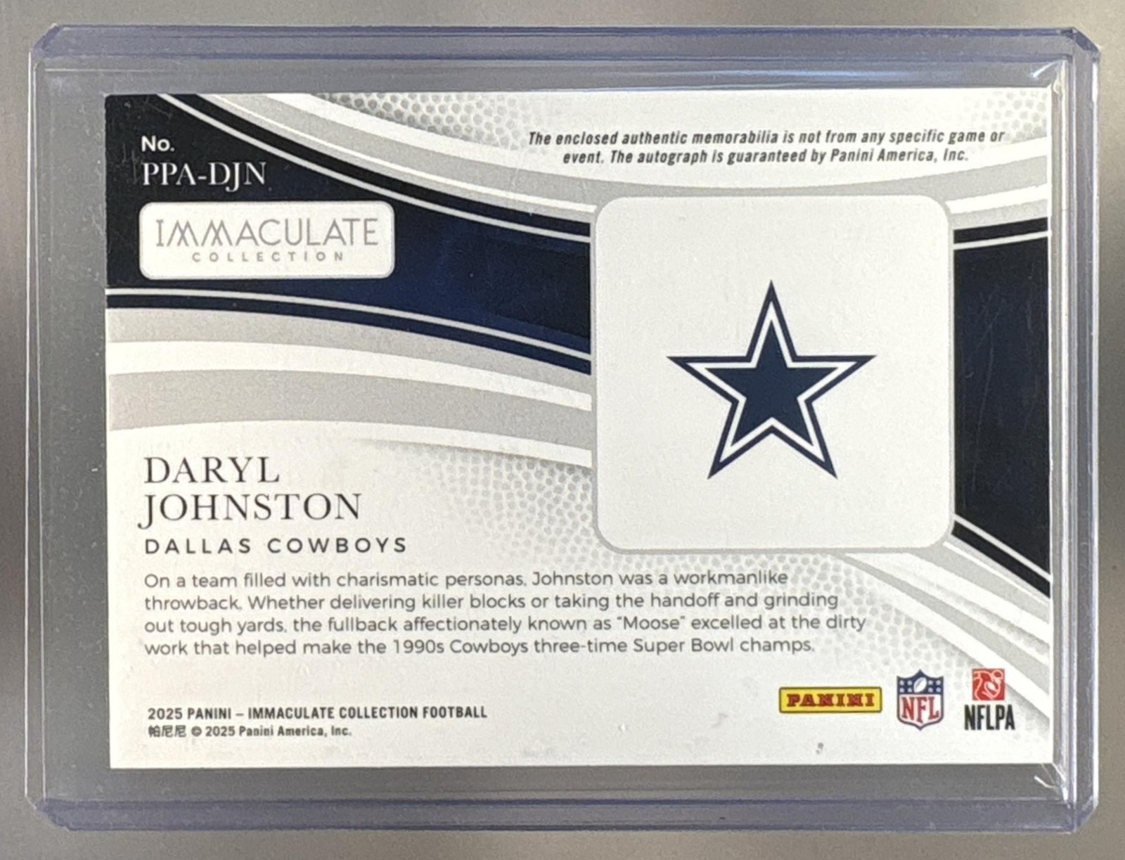 2025 Panini Immaculate Collection Daryl Johnston #30 Premium Patch Auto /99 MEM view 2