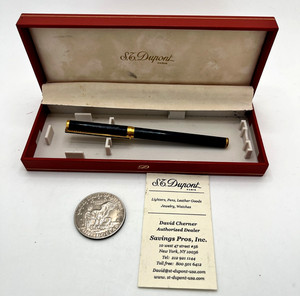 Vintage RARE ST Dupont Dark Blue Fountain Pen 18k Gold Nib w/ Original Box EXCEL