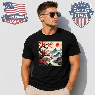 Plum Blossom Mountain Landscape Graphic T-Shirt