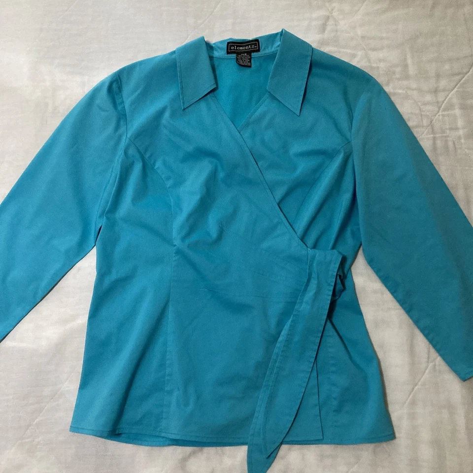 Blusa Elementz Mujer Azul Mediana Envoltura y Corbata BalletCore Playa Verano Niña Preppy Foto 3 de 4