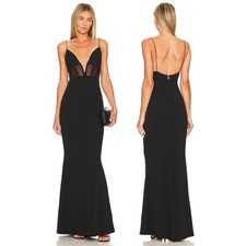 Nookie Sade Mesh Gown Maxi Plunged Neck Sexy Formal Evening Party Prom Hoco XS