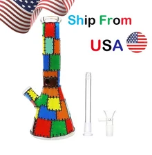 10'' Hand Color Drawing Square Glass Beaker Bong Smoking Waterpipe Downstem