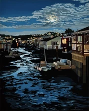 Alex Nizovsky – Houseboats At Low Tide - Modern Landscape Painting 24"x30"