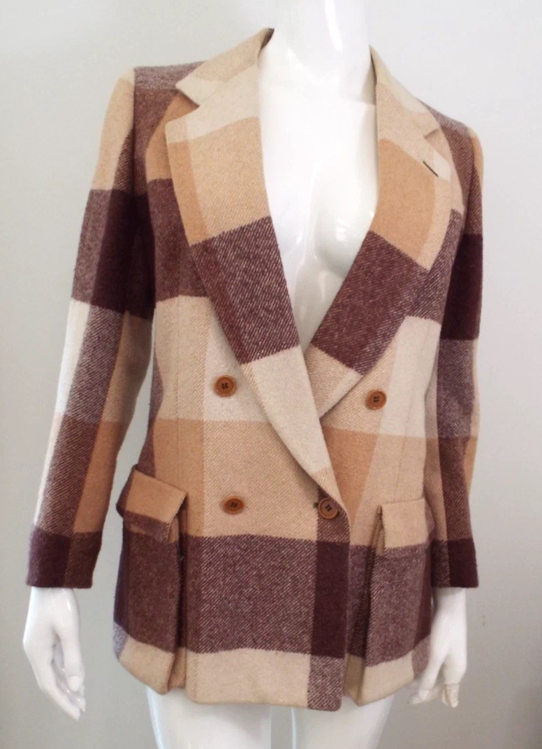 Giorgio Armani, Giacca cappotto vintage Giorgio Armani lana quadri color block Italia anni 80 90 piccolo
