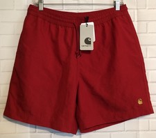 New Carhartt Chase Cardinal Red Swimming Drawstring Pockets Lined Swim Trunks M